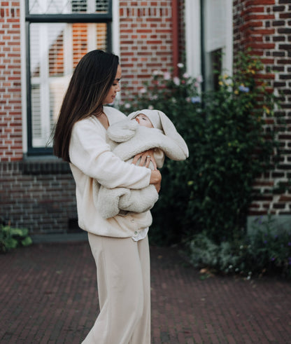 Couverture d’emmaillotage pour bébé avec capuche en 100 % laine mérinos